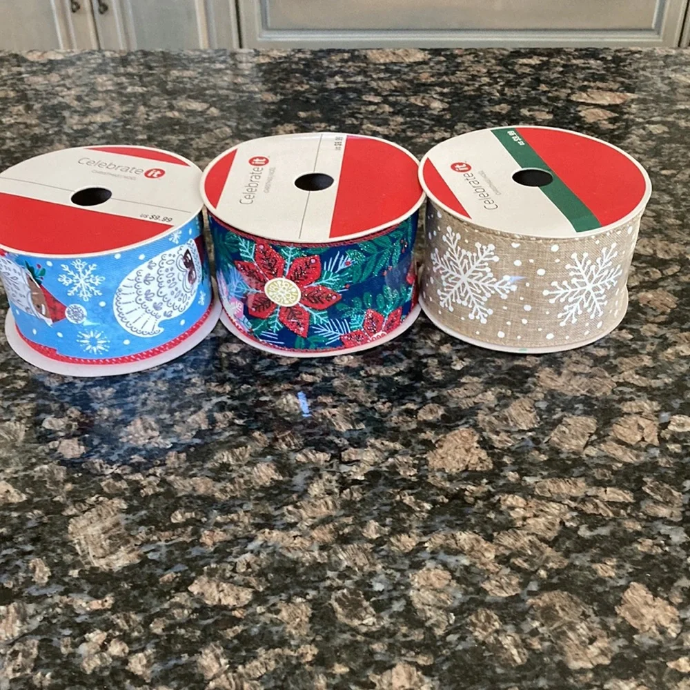CELEBRATE IT WIRED XMAS RIBBON LOT OF 3 NWT